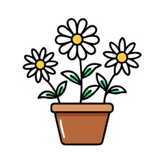 Potted plant with yellow floating circles illustration art