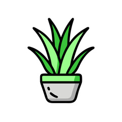 Potted Green Plant Illustration on Black Background
