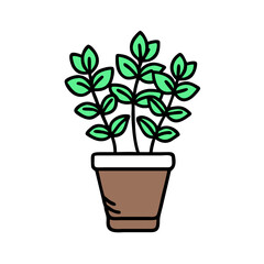 Cute potted plant illustration against a black background.