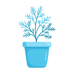 Cartoon Potted Plant with Blue Leaves and Pot
