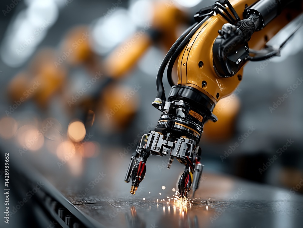 Aufkleber automated robotic arm performing precision welding task in a manufacturing setting