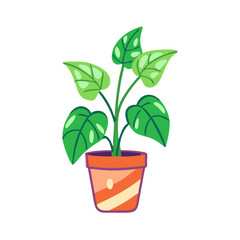 Cartoon Potted Plant Illustration on Black Background