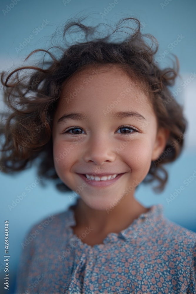 Poster focused portrait of smiling child running with vibrant spirit of global running day surrounded by bl