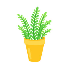 Potted plant illustration with green leaves on black background