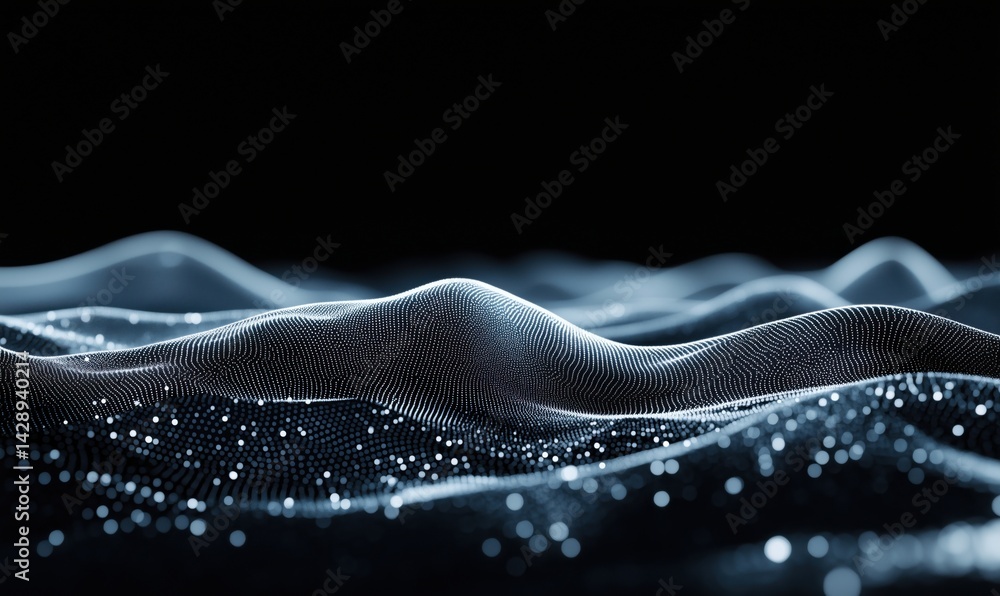 Aufkleber abstract digital landscape with glowing particles and wave-like structures