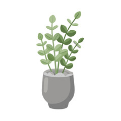 Cartoon Indoor Plant in Pot on Black Background