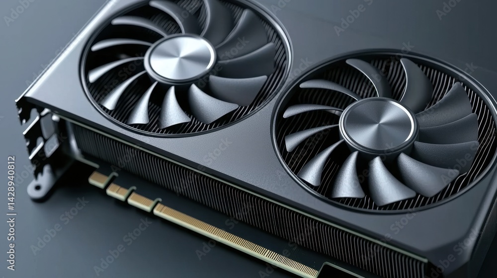 Poster gpu temperature concept, detailed close-up of gpu cooling fins and radiator in standard v2 4x config