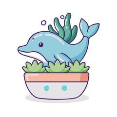 Cartoon Dolphin in a Flower Pot Illustration