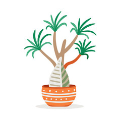 Obraz premium Potted Plant Illustration: Cute Cartoon Houseplant in Brown Pot