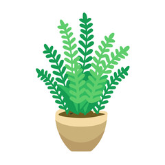 Potted Green Fern Plant on Black Background Illustration