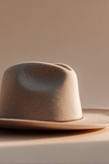 minimalistic arrangement featuring cowboy hat on plain light-colored background offering generous copy space
