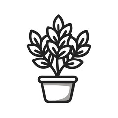 Potted Plant Line Art Vector Illustration on Black