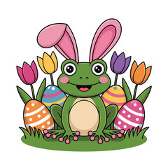 Vector illustration of cute funny frog clipart on a white background in cartoon style. Happy frog