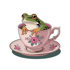 Vector illustration of cute funny frog clipart on a white background in cartoon style. Happy frog