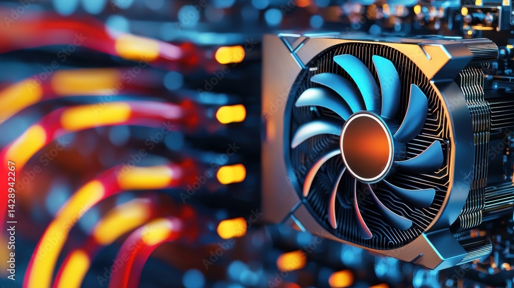 Poster gpu temperature concept, futuristic gpu concept encased in high-tech design featuring advanced cooli