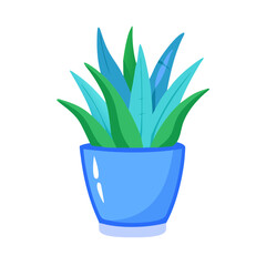 Cartoon Plant in Blue Pot, Vector Illustration