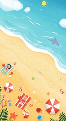 Naklejka premium Sunny Beach Day: Delightful Summer Illustration AI Generated