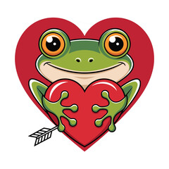 Vector illustration of cute funny frog clipart on a white background in cartoon style. Happy frog