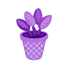 Stylized purple plant in a pot on black background