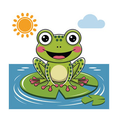Vector illustration of cute funny frog clipart on a white background in cartoon style. Happy frog