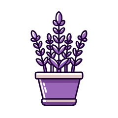 Lavender plant illustration in pot on black background