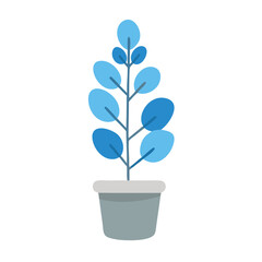 Cute Blue Potted Plant Illustration on Black Background