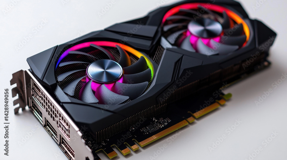 Poster gpu temperature concept, high performance gpu with dynamic rgb lighting for gaming and creative work