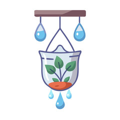 Hanging Plant in Water, Icon Style, Vector Illustration