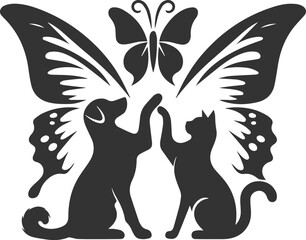 Black cat and dog animal silhouette