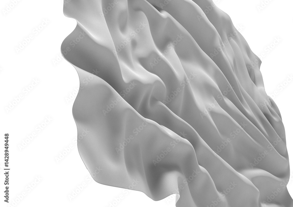 Poster close-up of a white fabric drape, showcasing its texture and folds. the fabric is illuminated by a s