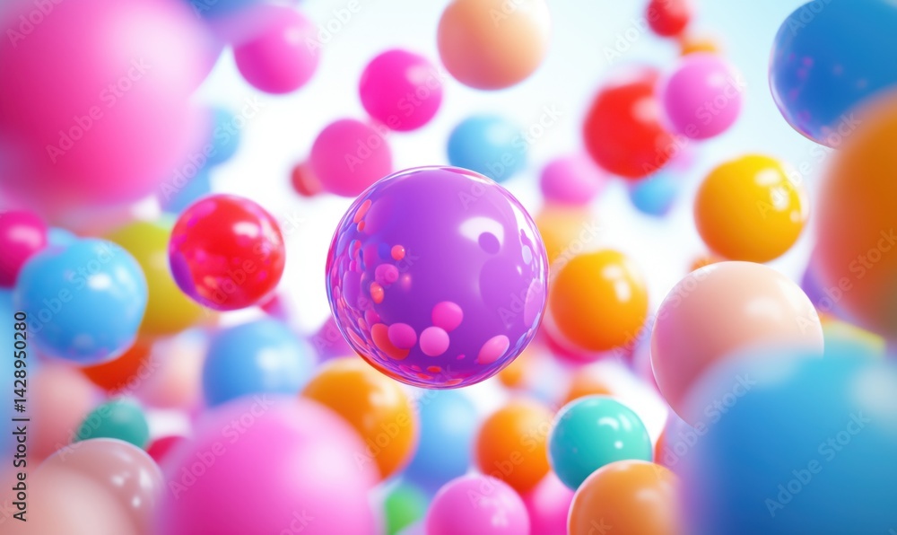 Poster colorful floating spheres in vibrant hues creating a playful and dynamic atmosphere