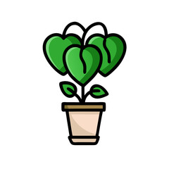 Heart Leaf Plant in Pot Icon on Black Background