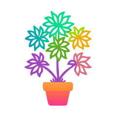 Colorful Flower Pot on Black Background Illustration