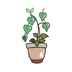 Cartoon Potted Ceropegia Woodii Plant Illustration on Black