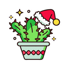Festive Cactus Wearing a Santa Hat Illustration