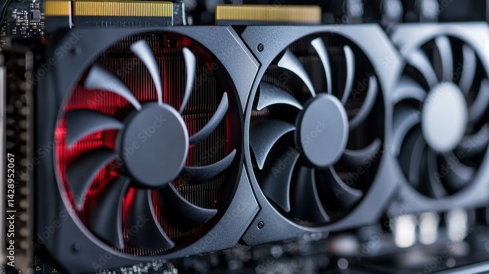 Poster gpu temperature concept, high-speed thermal camera shot of gpu in mining setup showcasing efficiency
