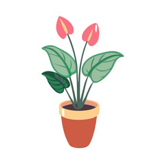 Stylized Anthurium Plant in Pot on Black Background