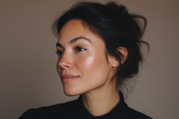 Fototapeta premium close-up of minimalistic everyday makeup look with natural tones and soft highlights