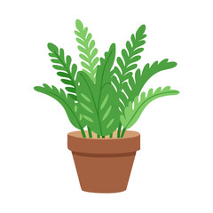 Cartoon style fern plant in brown ceramic pot