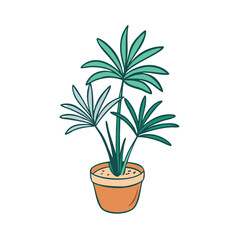 Cartoon Palm Tree Potted Plant on a Black Background