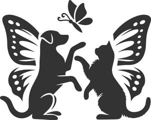 Black cat and dog animal silhouette