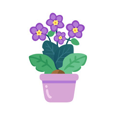 African Violet Potted Plant Cartoon Vector on Black Background