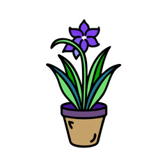 Cute potted flower illustration with black background artwork