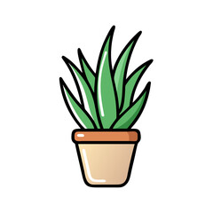 Indoor Plant in Pot Illustration on Black Background