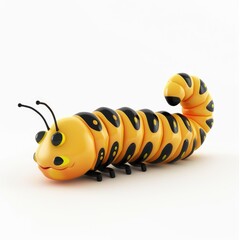 Obraz premium Cartoon caterpillar with bright yellow and black segments.