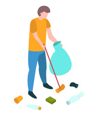Environmental protection concept: Cleaning up debris, on transparent background, 3d isometric vector illustration