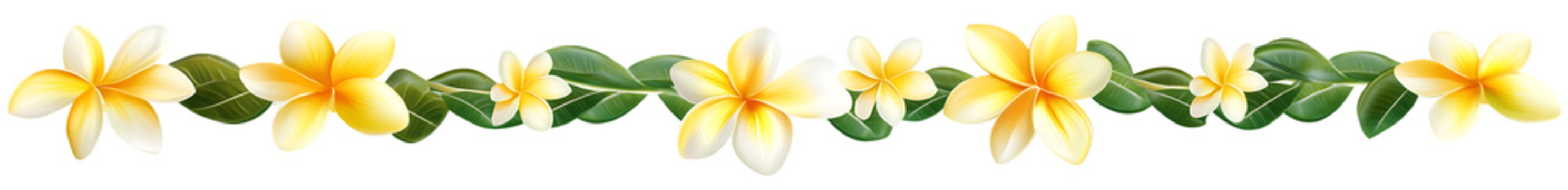 Fototapeta Yellow plumeria flower border with leaves summer floral design element isolated on a transparent background.