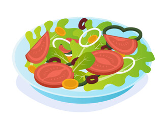 Healthy Food concept: Salad Dish, on transparent background, 3d isometric vector illustration