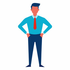 Business man in shirt standing with hands on his hips, vector on white background.