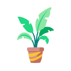 Cartoon Potted Plant with Green Leaves and Stripes